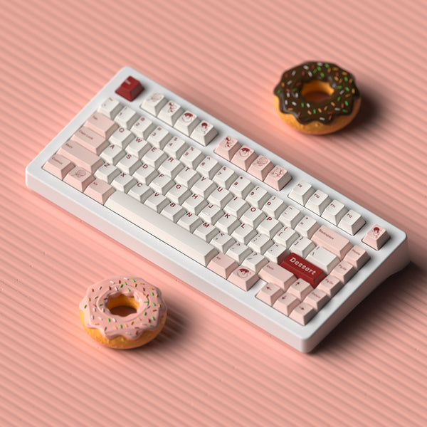 JKDK Pink And White Dessert Keycap Cherry Profile PBT Dye Subbed Key Caps For Mechanical Keyboard With MX Switch